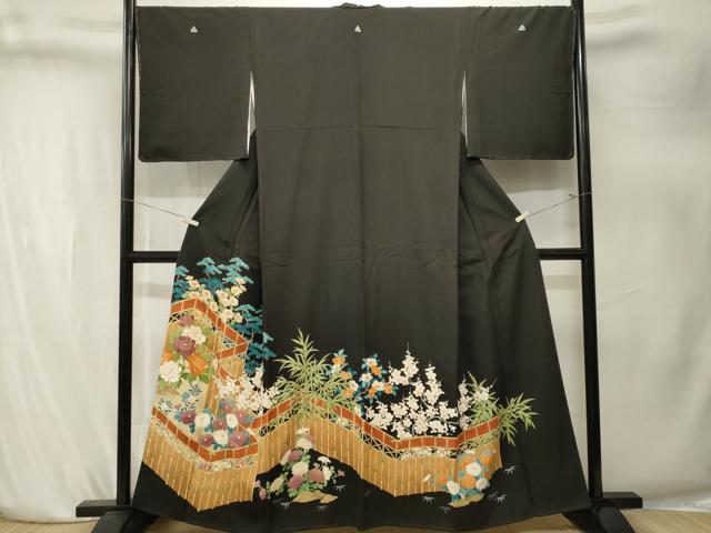 平和屋着物■豪華黒留袖　松竹梅草花文　正絹　逸品　CABK4222ev