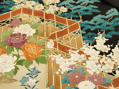 平和屋着物■豪華黒留袖　松竹梅草花文　正絹　逸品　CABK4222ev