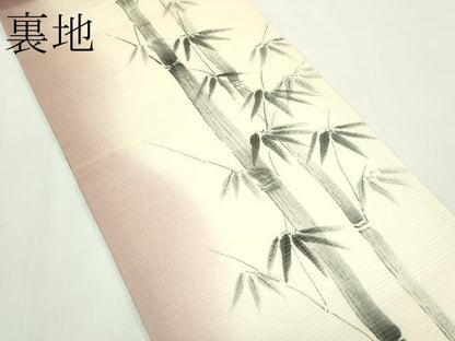 平和屋着物＊夏物　九寸開き名古屋帯　型染め　笹竹文　正絹　逸品　CABK7106rv