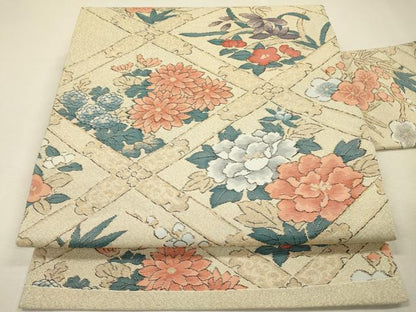 平和屋着物▼九寸名古屋帯　天井花文　金糸　正絹　逸品　DABI7555fe