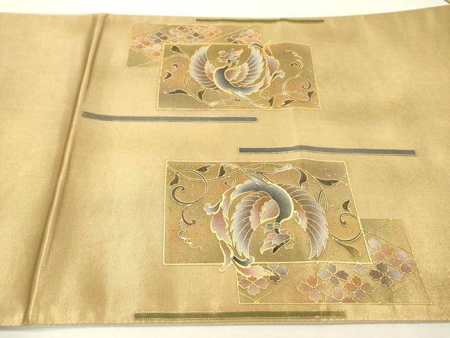 平和屋着物▼太鼓柄袋帯　螺鈿　正倉院鳳凰花文　金彩　引箔　正絹　逸品　DABI7532fe