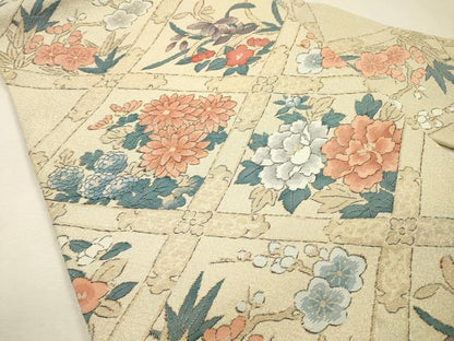 平和屋着物▼九寸名古屋帯　天井花文　金糸　正絹　逸品　DABI7555fe