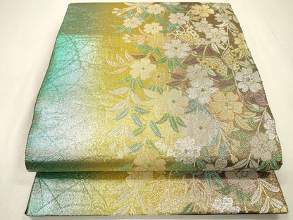 平和屋着物▼六通柄袋帯　花鳥文　金銀糸　正絹　逸品　DABI7597fe