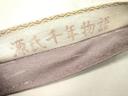 平和屋着物▼両面　太鼓柄袋帯　手描き　源氏千年物語　金彩　銀通し地　正絹　逸品　DABI7638fe