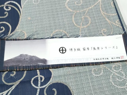 平和屋着物●本場筑前博多織　両面　全通柄袋帯　唐草文　献上　博多金ラベル　証紙付き　正絹　逸品　CABL1199hy