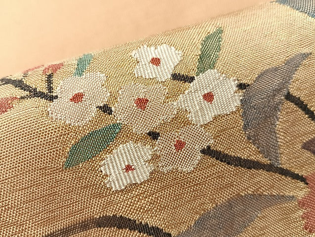 平和屋着物●太鼓柄袋帯　すくい織　花唐草文　金糸　正絹　逸品　CABL0248vp