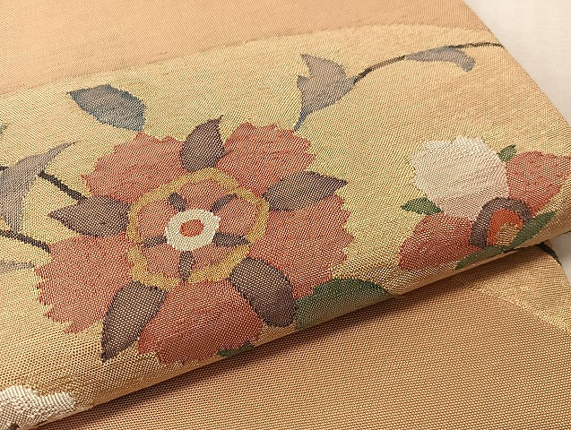 平和屋着物●太鼓柄袋帯　すくい織　花唐草文　金糸　正絹　逸品　CABL0248vp