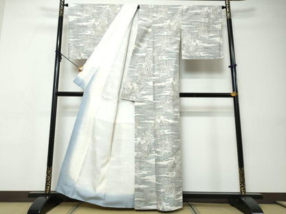 平和屋着物●本場大島紬　白大島　9マルキ　雲霞風景文　正絹　逸品　DABI9359ud