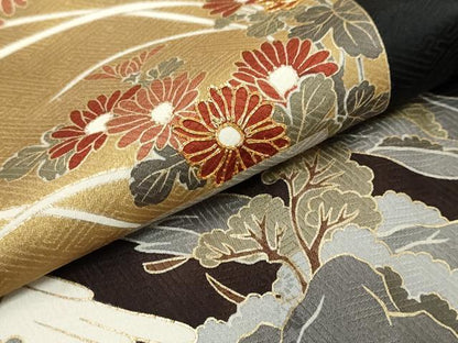 平和屋着物●訪問着　駒刺繍　色紙重ね風景花文　黒地　金銀彩　正絹　逸品　DABI9407ud