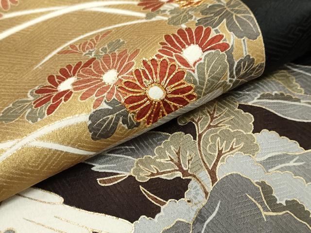平和屋着物●訪問着　駒刺繍　色紙重ね風景花文　黒地　金銀彩　正絹　逸品　DABI9407ud