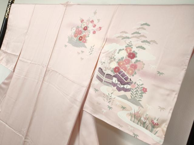 平和屋着物●訪問着　風景草花文　暈し染め　金彩　正絹　逸品　未使用　DABI9404ud