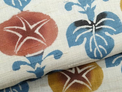 平和屋着物＊夏物　九寸名古屋帯　型染め　朝顔　麻　逸品　CABL2145fb