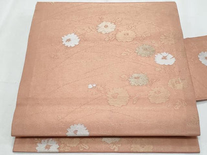 平和屋着物＊夏物　九寸名古屋帯　枝花文　金糸　正絹　逸品　CABL2155fb
