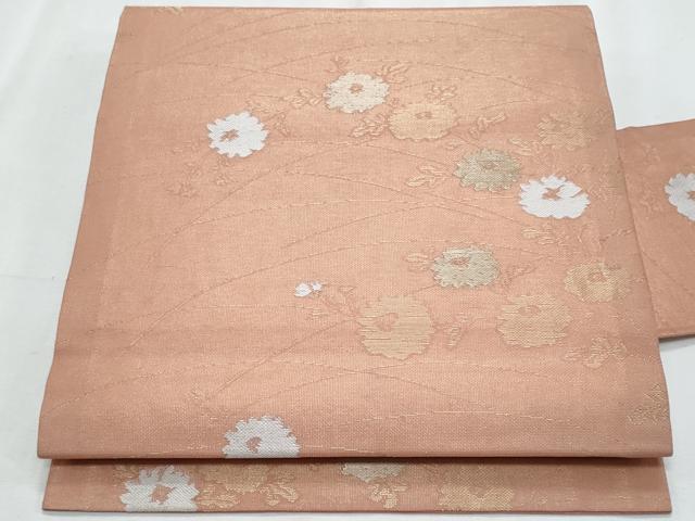 平和屋着物＊夏物　九寸名古屋帯　枝花文　金糸　正絹　逸品　CABL2155fb