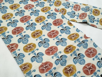 平和屋着物＊夏物　九寸名古屋帯　型染め　朝顔　麻　逸品　CABL2145fb