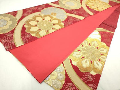 平和屋着物◎六通柄袋帯　花丸文　金銀糸　正絹　逸品　DABJ4169cd