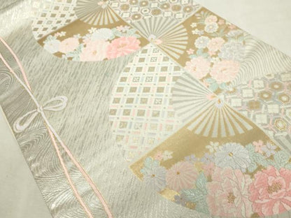 平和屋着物◎六通柄袋帯　唐織　扇面吉祥花文　金銀糸　正絹　逸品　DABJ4162cd