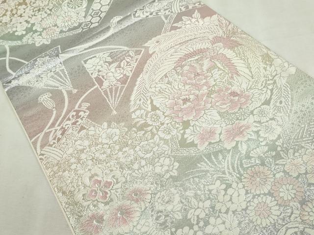 平和屋着物◎六通柄袋帯　唐織　絵巻鳳凰花文　銀糸　正絹　逸品　DABJ4172cd