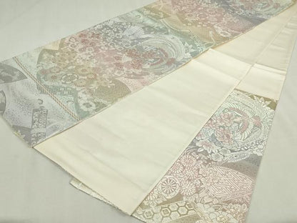 平和屋着物◎六通柄袋帯　唐織　絵巻鳳凰花文　銀糸　正絹　逸品　DABJ4172cd