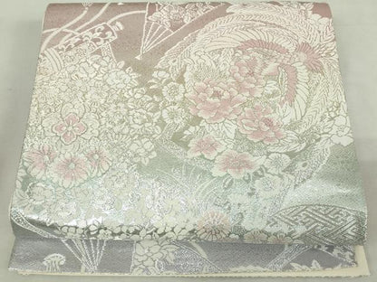 平和屋着物◎六通柄袋帯　唐織　絵巻鳳凰花文　銀糸　正絹　逸品　DABJ4172cd