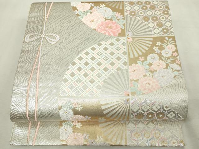 平和屋着物◎六通柄袋帯　唐織　扇面吉祥花文　金銀糸　正絹　逸品　DABJ4162cd