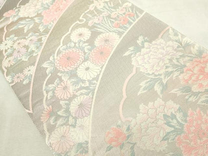 平和屋着物◎六通柄袋帯　唐織　雪芝花文　銀糸　正絹　逸品　DABJ4178cd
