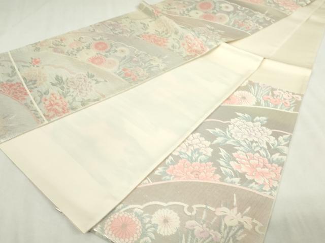平和屋着物◎六通柄袋帯　唐織　雪芝花文　銀糸　正絹　逸品　DABJ4178cd