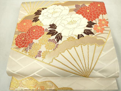 平和屋着物◎六通柄袋帯　桧垣寿扇文　金糸　正絹　逸品　DABJ4182cd