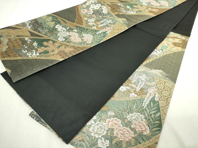 平和屋着物◎六通柄袋帯　唐織　巻絵夢想文　黒地　金糸　正絹　逸品　DABJ4154cd