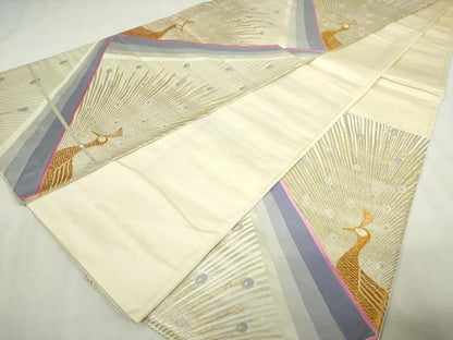平和屋着物◎六通柄袋帯　唐織　孔雀文　金銀糸　正絹　逸品　DABJ4198cd