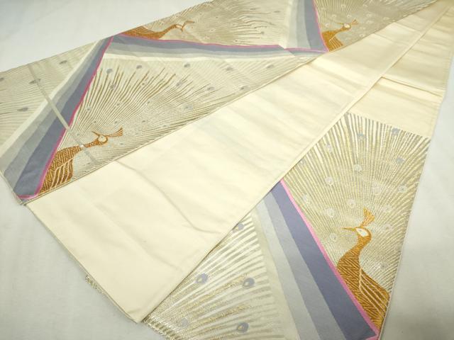 平和屋着物◎六通柄袋帯　唐織　孔雀文　金銀糸　正絹　逸品　DABJ4198cd