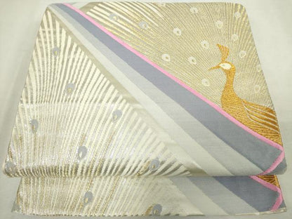 平和屋着物◎六通柄袋帯　唐織　孔雀文　金銀糸　正絹　逸品　DABJ4198cd