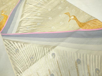 平和屋着物◎六通柄袋帯　唐織　孔雀文　金銀糸　正絹　逸品　DABJ4198cd