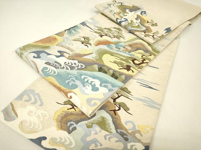 平和屋着物●爪掻き本綴れ　六通柄袋帯　風景松文　金銀糸　正絹　逸品　DABJ1259az