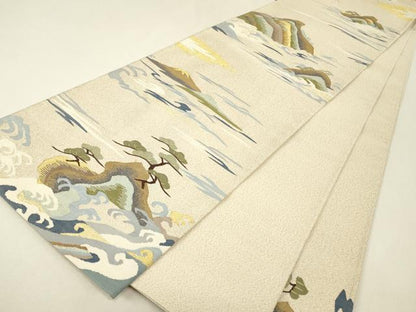 平和屋着物●爪掻き本綴れ　六通柄袋帯　風景松文　金銀糸　正絹　逸品　DABJ1259az