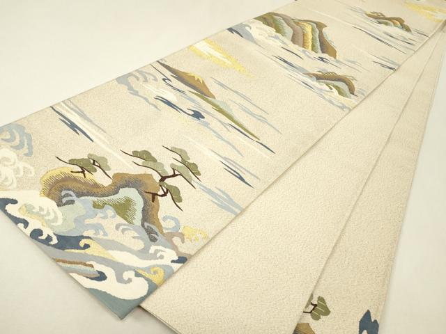 平和屋着物●爪掻き本綴れ　六通柄袋帯　風景松文　金銀糸　正絹　逸品　DABJ1259az