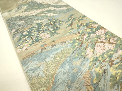 平和屋着物▼六通柄袋帯　春輝映香文　金糸　引箔　正絹　逸品　DABJ1277az
