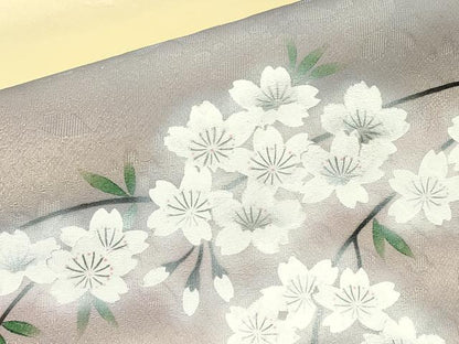 平和屋着物▼太鼓柄袋帯　枝桜文　手描き　銀糸　さが美扱い　正絹　逸品　DABJ1275az