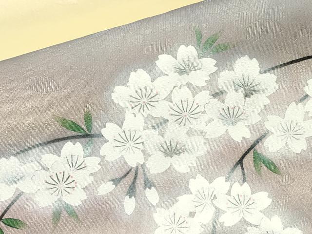 平和屋着物▼太鼓柄袋帯　枝桜文　手描き　銀糸　さが美扱い　正絹　逸品　DABJ1275az