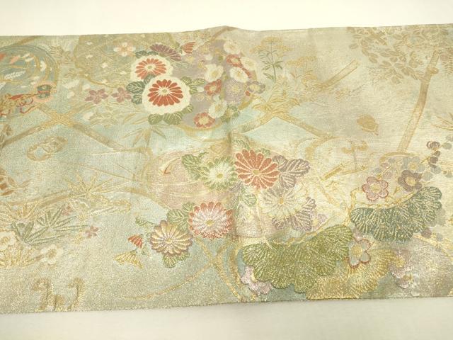 平和屋着物▼両方向　全通柄袋帯　松竹梅宝尽し　四君子宝尽し　金糸　正絹　逸品　DABJ1296az