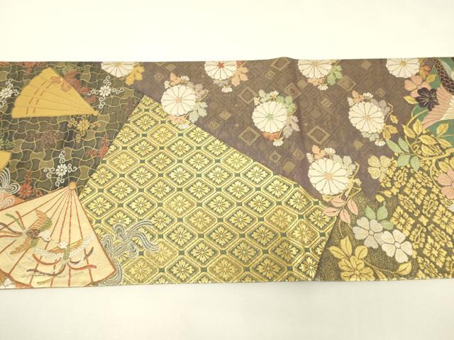 平和屋着物▼双方向　両面全通柄袋帯　桜に鳳凰　能装束集成　金糸　正絹　逸品　DABJ1276az