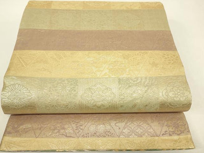 平和屋着物▼双方向　両面全通柄袋帯　桜に鳳凰　能装束集成　金糸　正絹　逸品　DABJ1276az