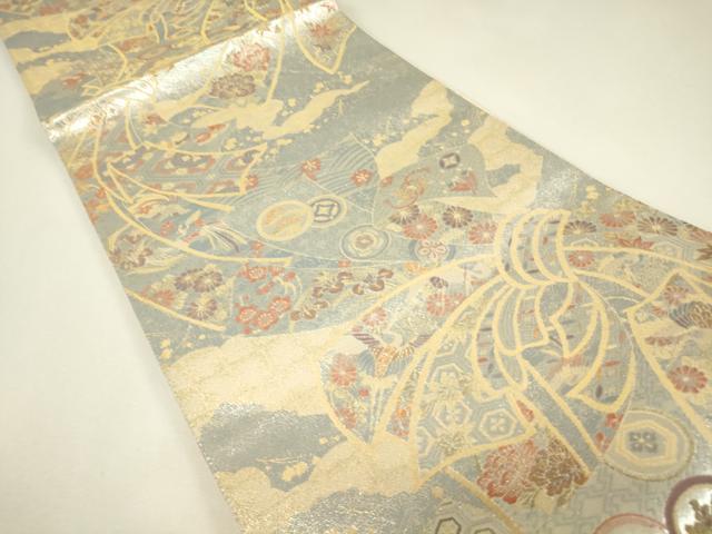 平和屋着物▼両面　六通柄袋帯　皇和錦　鴛鴦花文　金銀糸　正絹　逸品　DABJ1320az