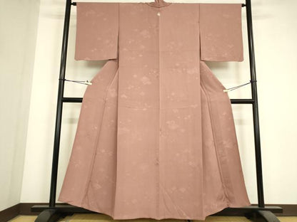 平和屋着物▽上質な色無地　単衣　花菱に桜　鴇浅葱色　正絹　逸品　DABJ1360az
