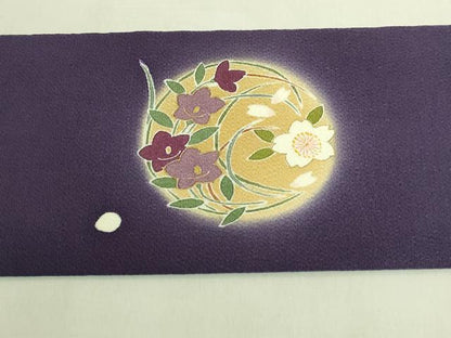 平和屋本店●極上　人形作家・ホリヒロシ　九寸名古屋帯　押し絵　貼り絵　兎　紫紺色地　金彩　鬼しぼ縮緬　逸品　DZAB9637kh6