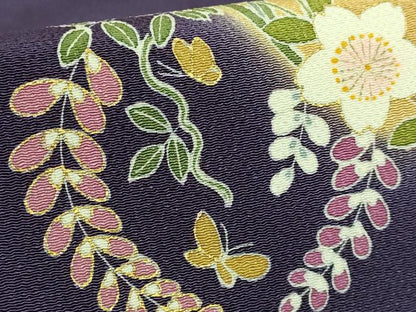 平和屋本店●極上　人形作家・ホリヒロシ　九寸名古屋帯　押し絵　貼り絵　兎　紫紺色地　金彩　鬼しぼ縮緬　逸品　DZAB9637kh6