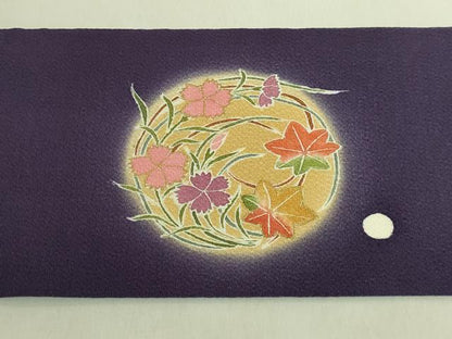 平和屋本店●極上　人形作家・ホリヒロシ　九寸名古屋帯　押し絵　貼り絵　兎　紫紺色地　金彩　鬼しぼ縮緬　逸品　DZAB9637kh6