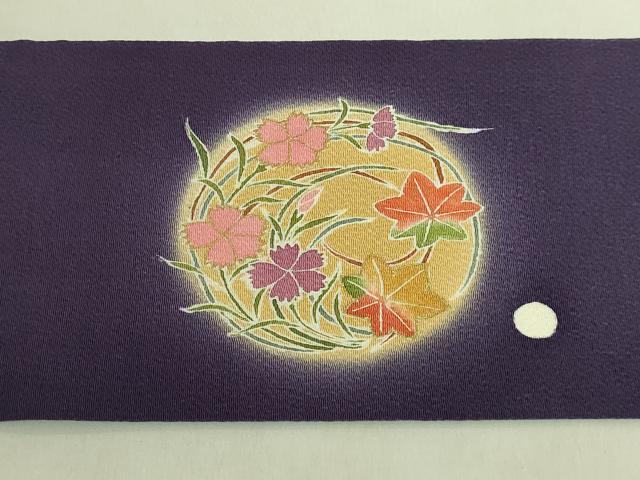 平和屋本店●極上　人形作家・ホリヒロシ　九寸名古屋帯　押し絵　貼り絵　兎　紫紺色地　金彩　鬼しぼ縮緬　逸品　DZAB9637kh6