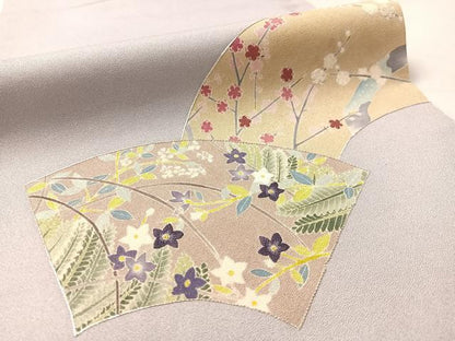 平和屋着物●九寸開き名古屋帯　駒刺繍　地紙花文　銀通し地　正絹　逸品　CABL0380vp