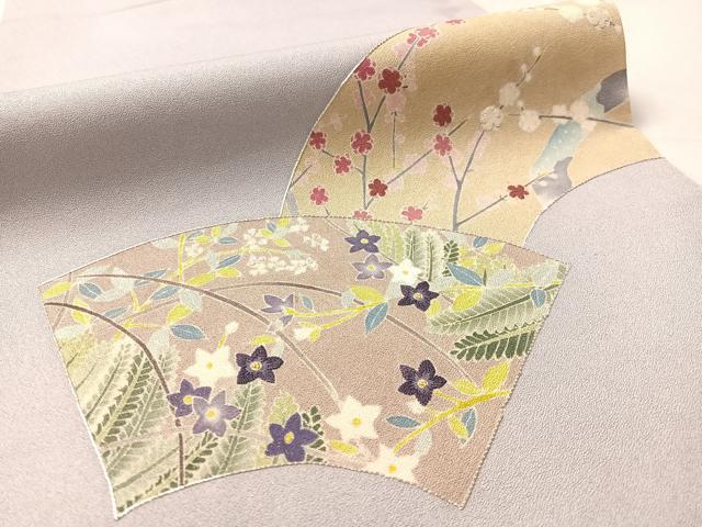 平和屋着物●九寸開き名古屋帯　駒刺繍　地紙花文　銀通し地　正絹　逸品　CABL0380vp